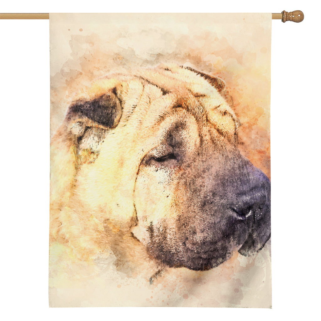 Shar Pei Portrait Print House Flag