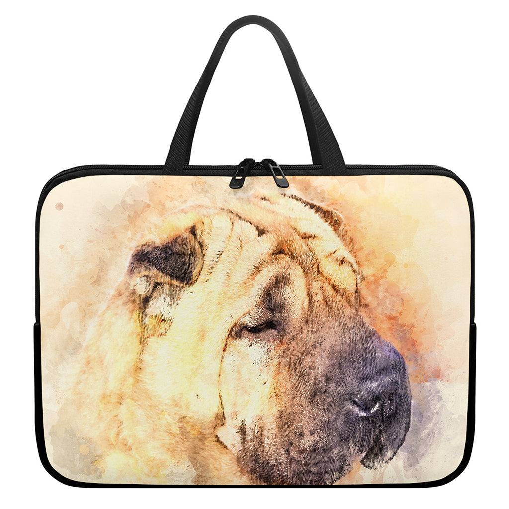 Shar Pei Portrait Print Laptop Sleeve With Handle