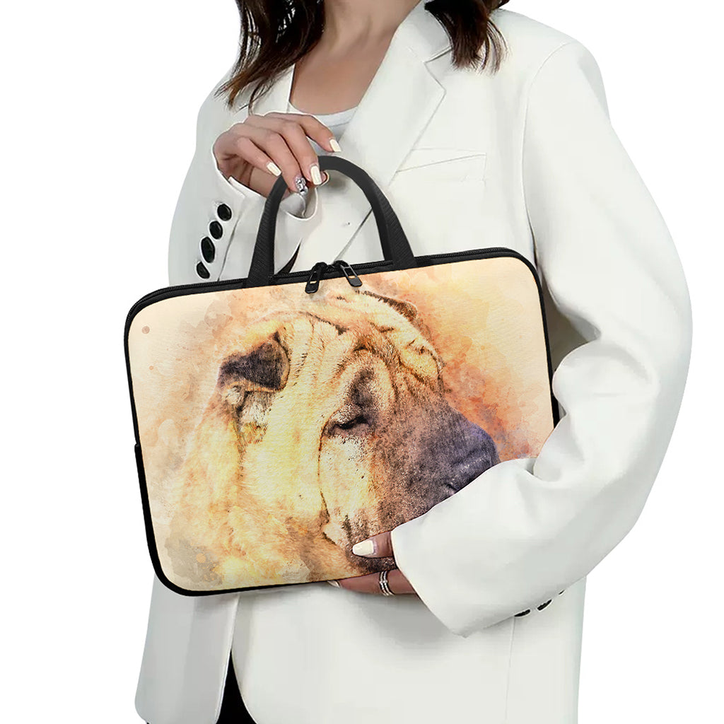 Shar Pei Portrait Print Laptop Sleeve With Handle