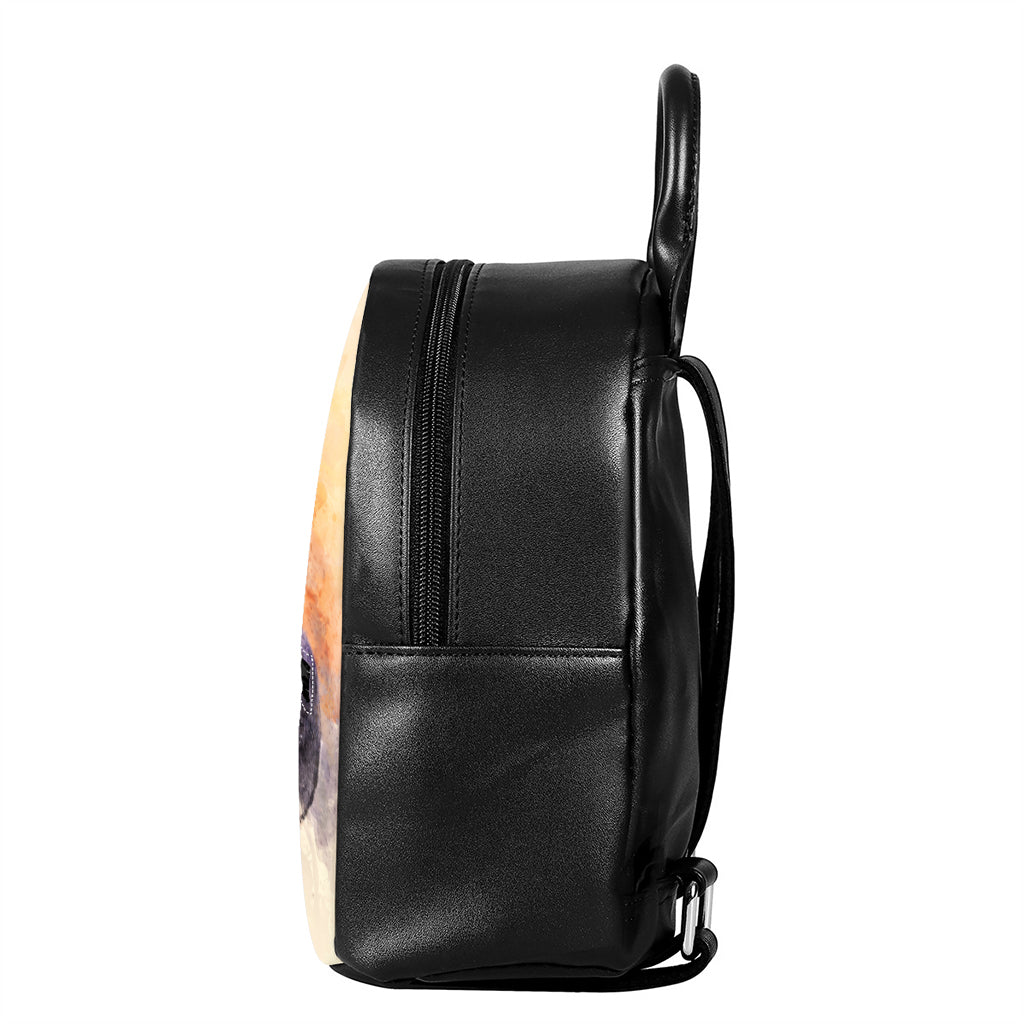 Shar Pei Portrait Print Leather Backpack