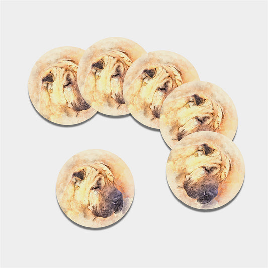 Shar Pei Portrait Print Leather Coaster Set