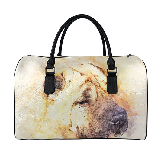 Shar Pei Portrait Print Leather Duffle Bag