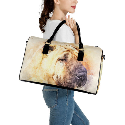 Shar Pei Portrait Print Leather Duffle Bag
