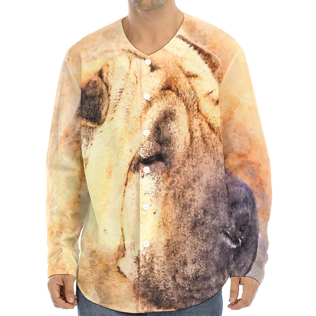 Shar Pei Portrait Print Long Sleeve Baseball Jersey