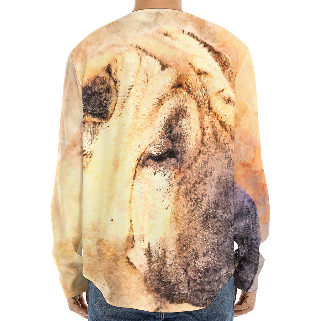 Shar Pei Portrait Print Long Sleeve Baseball Jersey