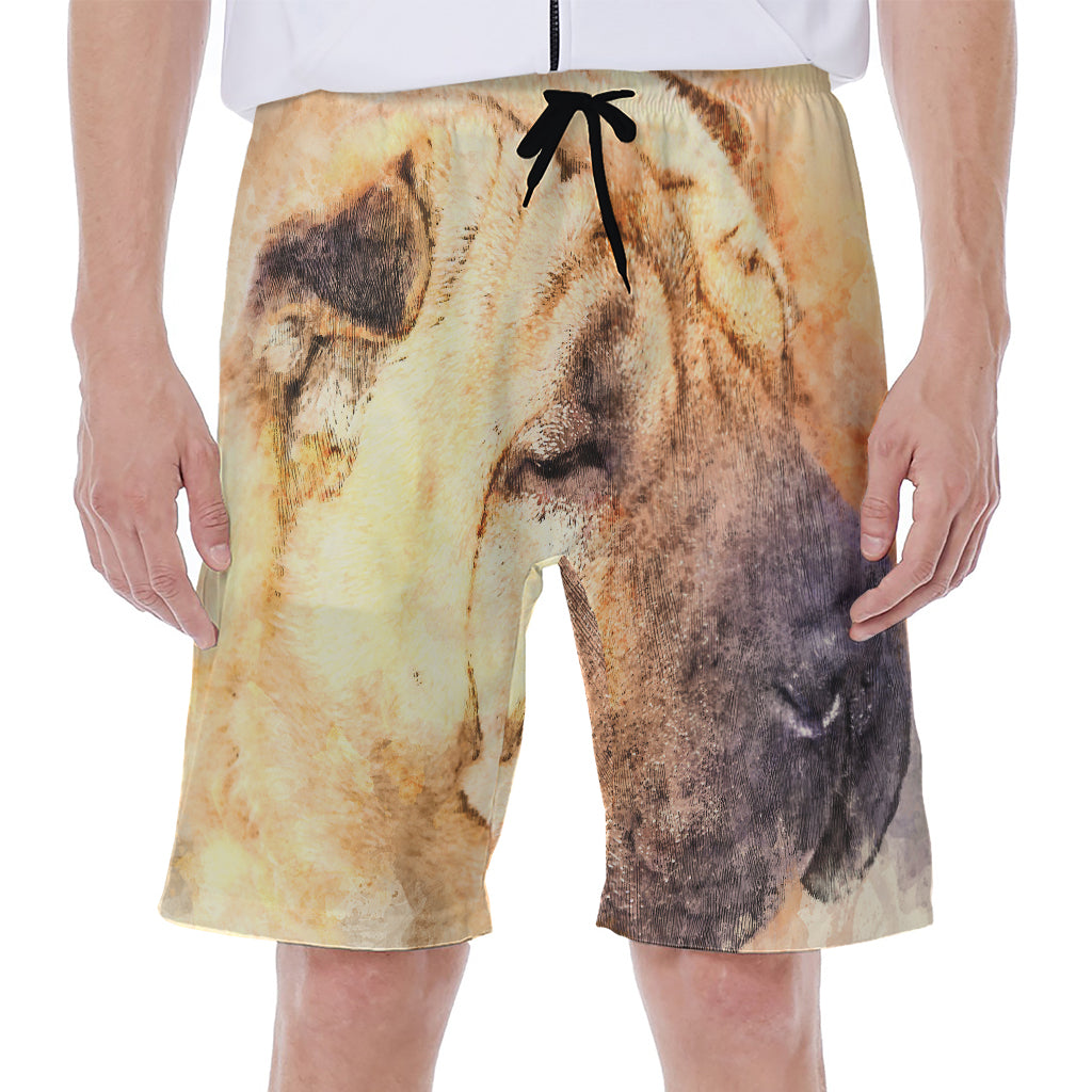 Shar Pei Portrait Print Men's Beach Shorts
