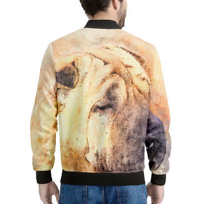 Shar Pei Portrait Print Men's Bomber Jacket