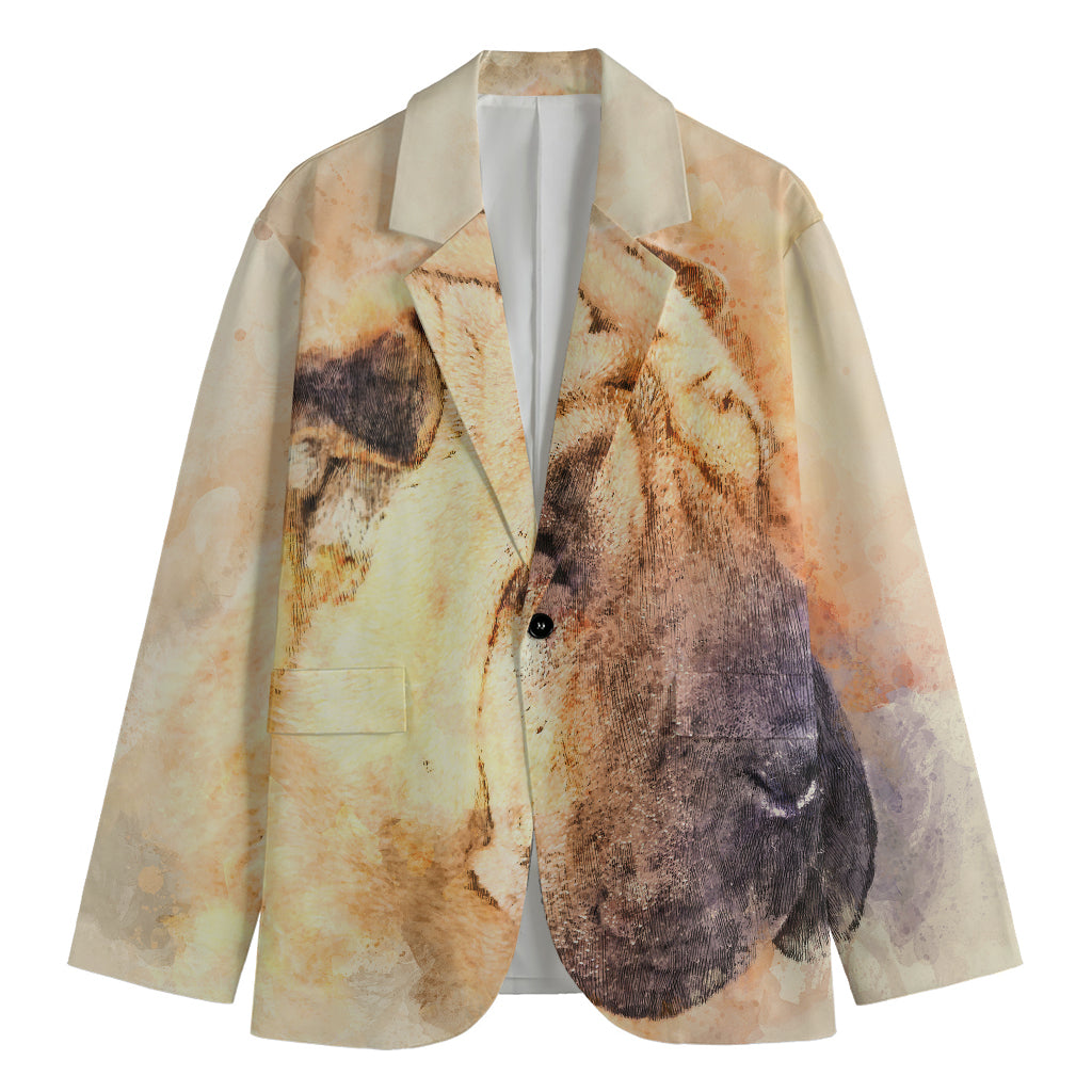 Shar Pei Portrait Print Men's Cotton Blazer