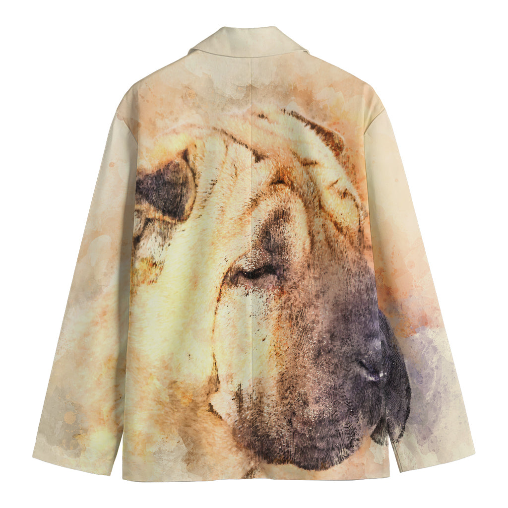 Shar Pei Portrait Print Men's Cotton Blazer
