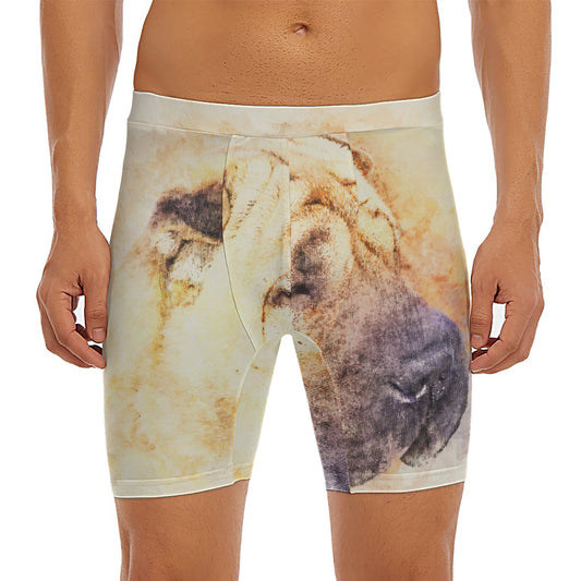 Shar Pei Portrait Print Men's Long Boxer Briefs