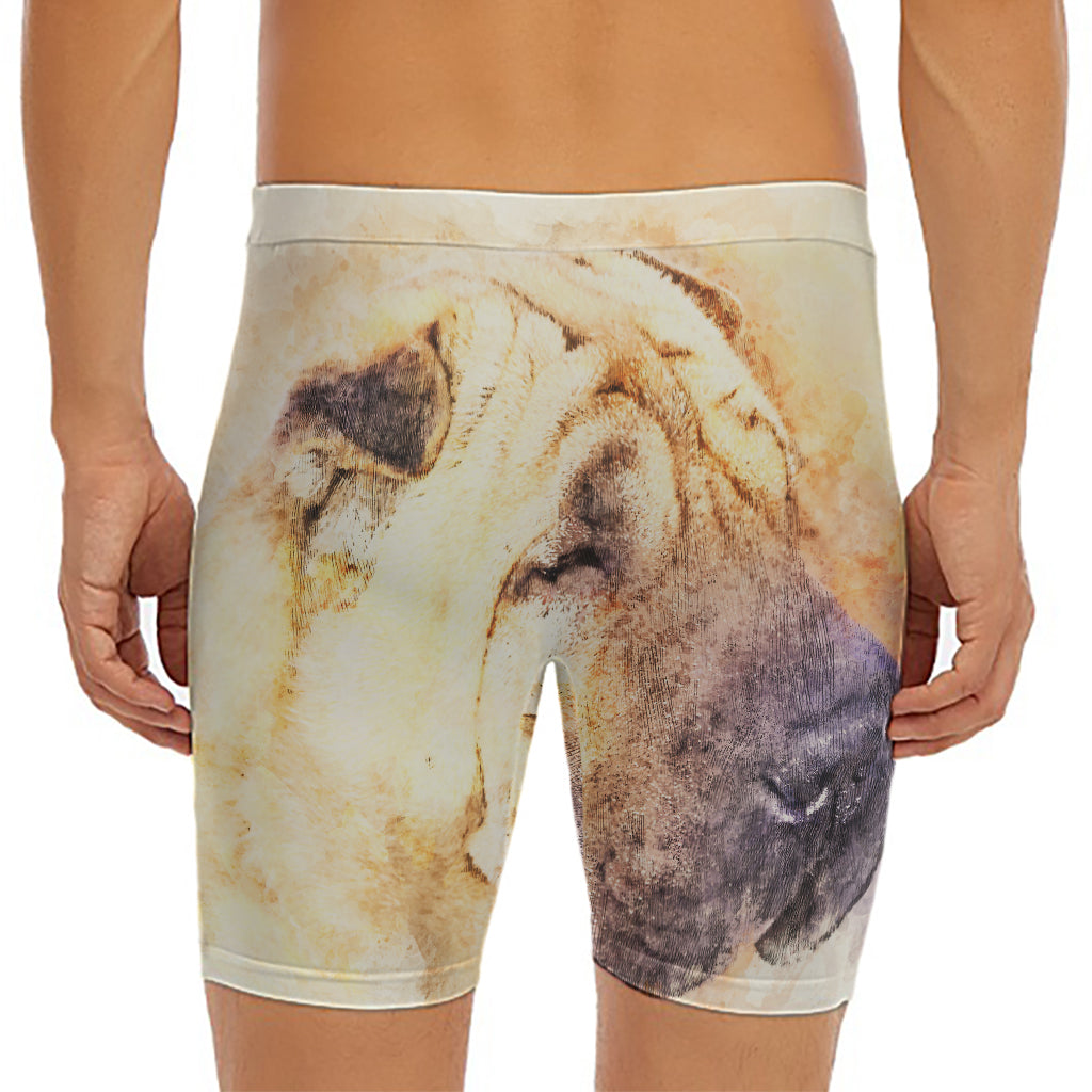 Shar Pei Portrait Print Men's Long Boxer Briefs