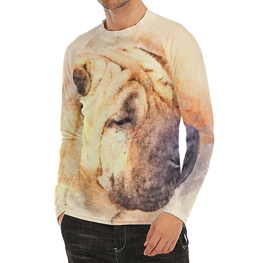 Shar Pei Portrait Print Men's Long Sleeve Rash Guard