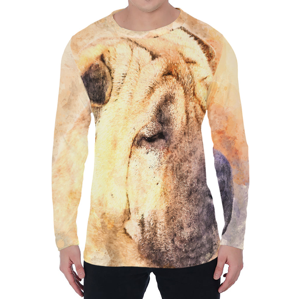 Shar Pei Portrait Print Men's Long Sleeve T-Shirt