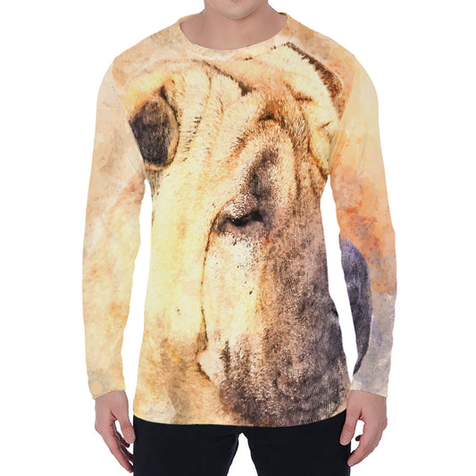 Shar Pei Portrait Print Men's Long Sleeve T-Shirt