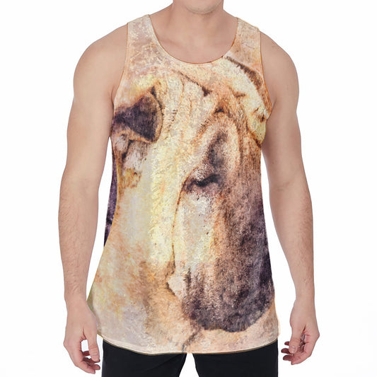 Shar Pei Portrait Print Men's Velvet Tank Top