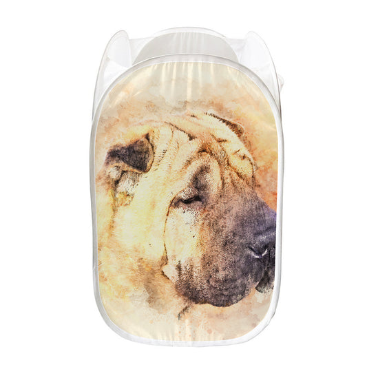 Shar Pei Portrait Print Mesh Laundry Hamper