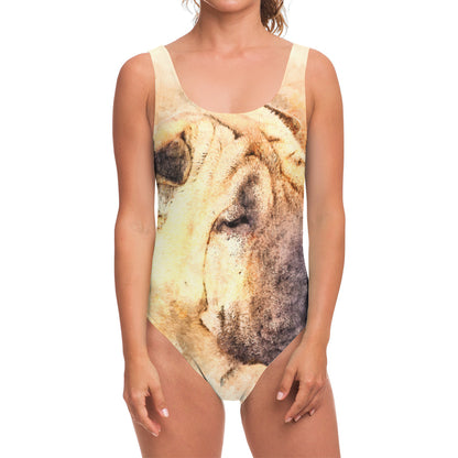 Shar Pei Portrait Print One Piece Swimsuit