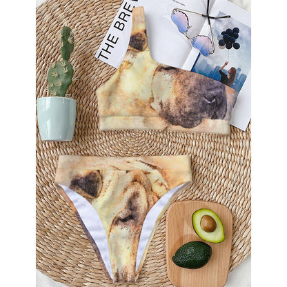 Shar Pei Portrait Print One Shoulder Bikini Top
