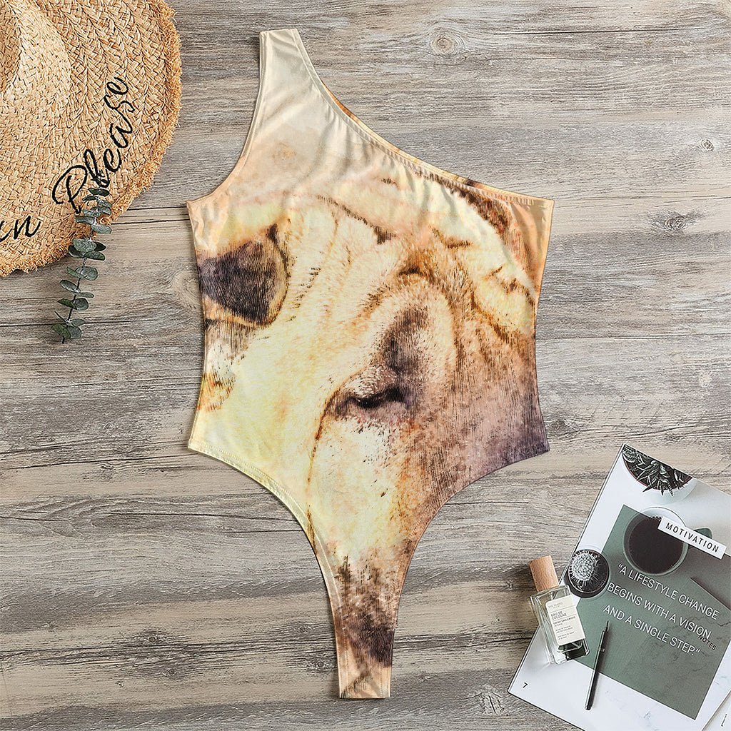Shar Pei Portrait Print One Shoulder Bodysuit