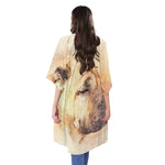 Shar Pei Portrait Print Open Front Beach Cover Up