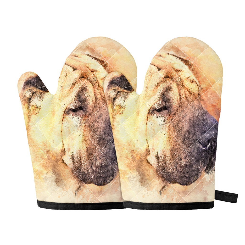 Shar Pei Portrait Print Oven Mitts