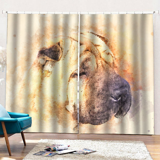Shar Pei Portrait Print Pencil Pleat Curtains