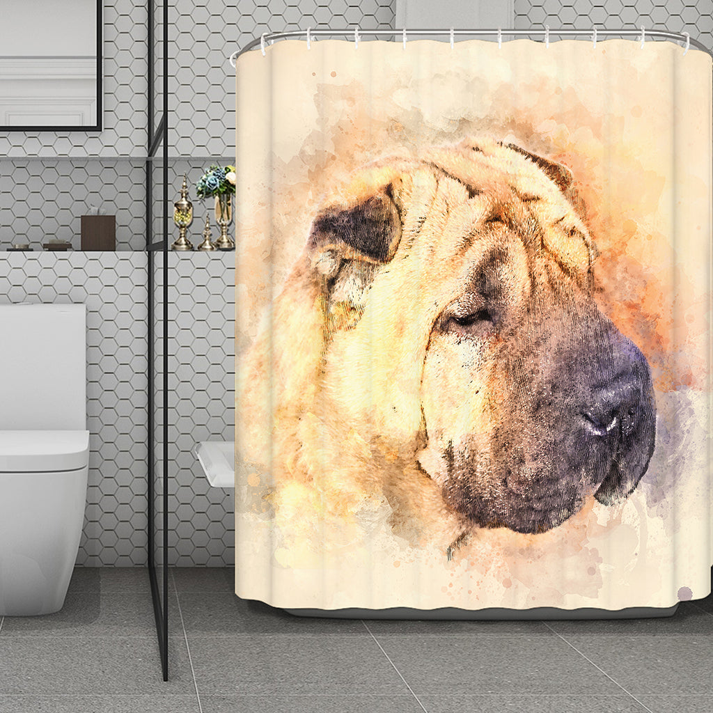 Shar Pei Portrait Print Polyester Shower Curtain