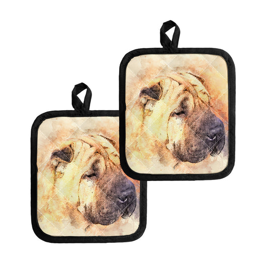 Shar Pei Portrait Print Pot Holders
