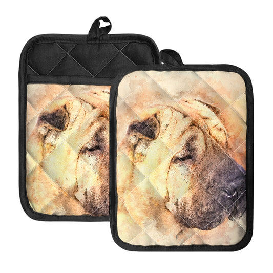 Shar Pei Portrait Print Pot Holders With Pocket