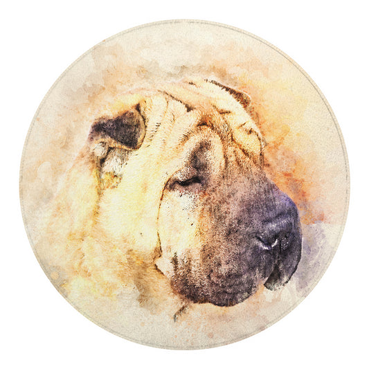 Shar Pei Portrait Print Round Blanket