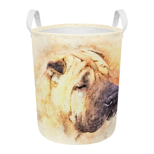Shar Pei Portrait Print Round Laundry Basket