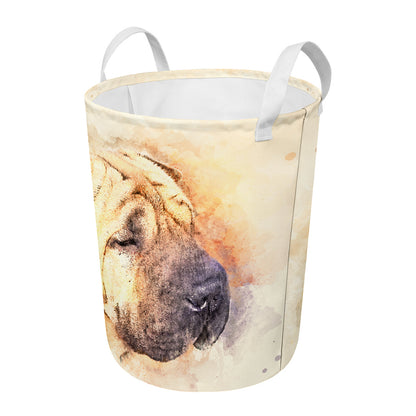 Shar Pei Portrait Print Round Laundry Basket