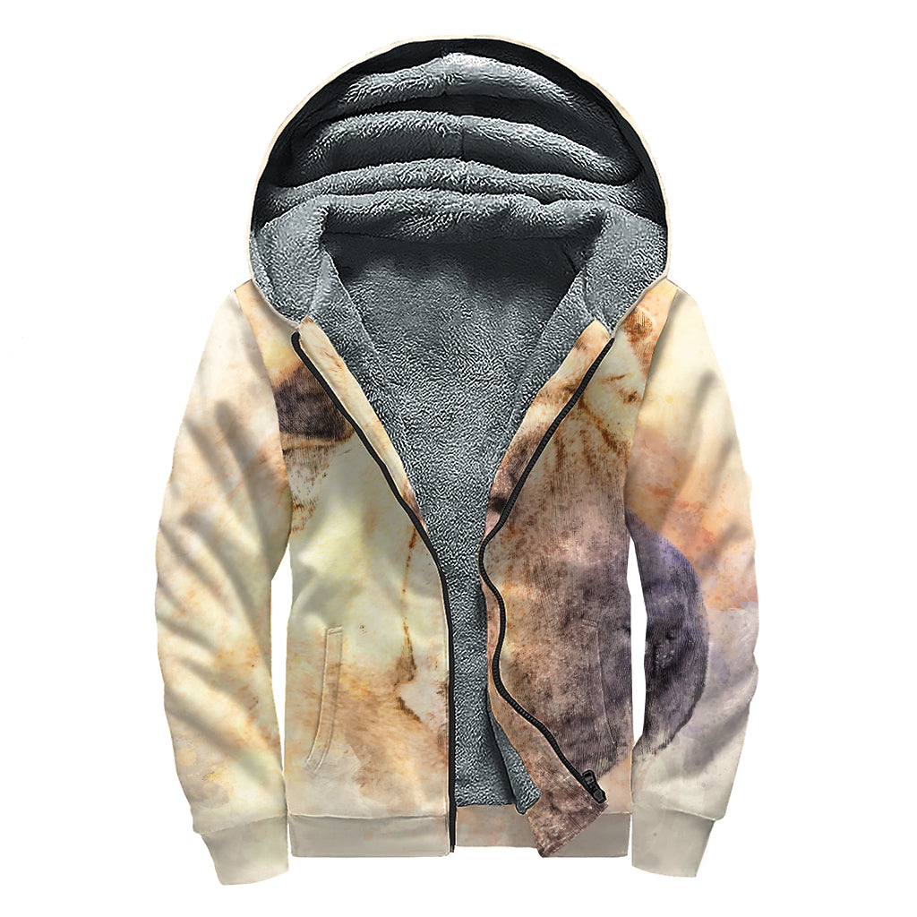 Shar Pei Portrait Print Sherpa Lined Zip Up Hoodie