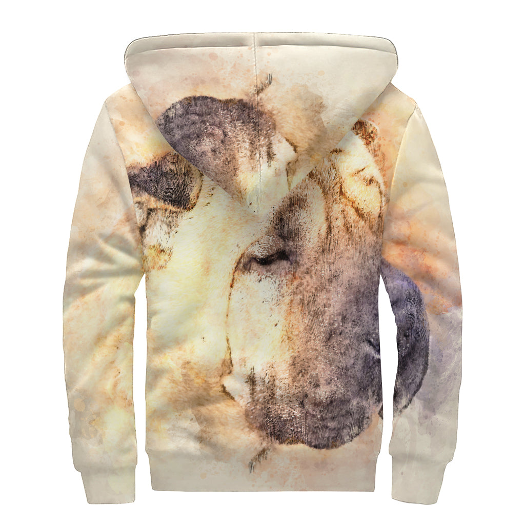 Shar Pei Portrait Print Sherpa Lined Zip Up Hoodie