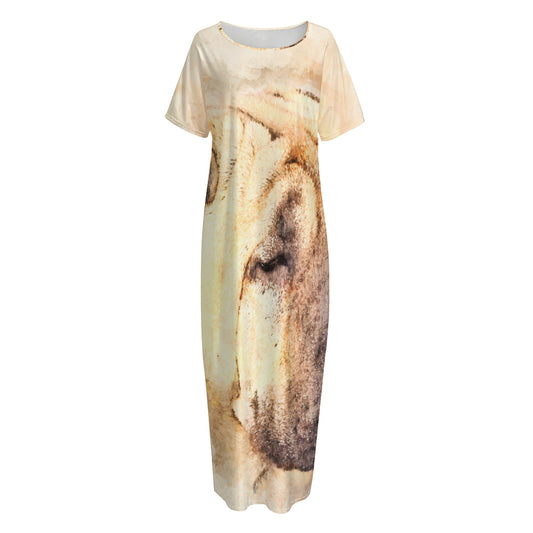 Shar Pei Portrait Print Short Sleeve Long Nightdress
