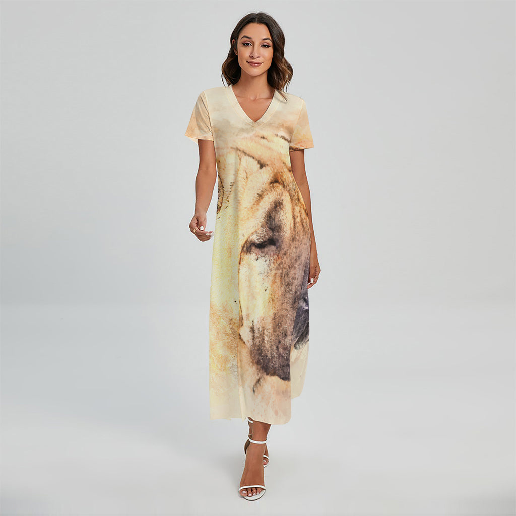 Shar Pei Portrait Print Short Sleeve Maxi Dress