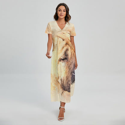 Shar Pei Portrait Print Short Sleeve Maxi Dress