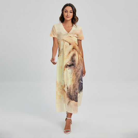 Shar Pei Portrait Print Short Sleeve Maxi Dress