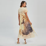 Shar Pei Portrait Print Short Sleeve Maxi Dress