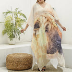 Shar Pei Portrait Print Silk V-Neck Kaftan Dress