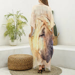 Shar Pei Portrait Print Silk V-Neck Kaftan Dress