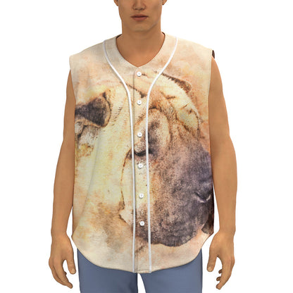 Shar Pei Portrait Print Sleeveless Baseball Jersey