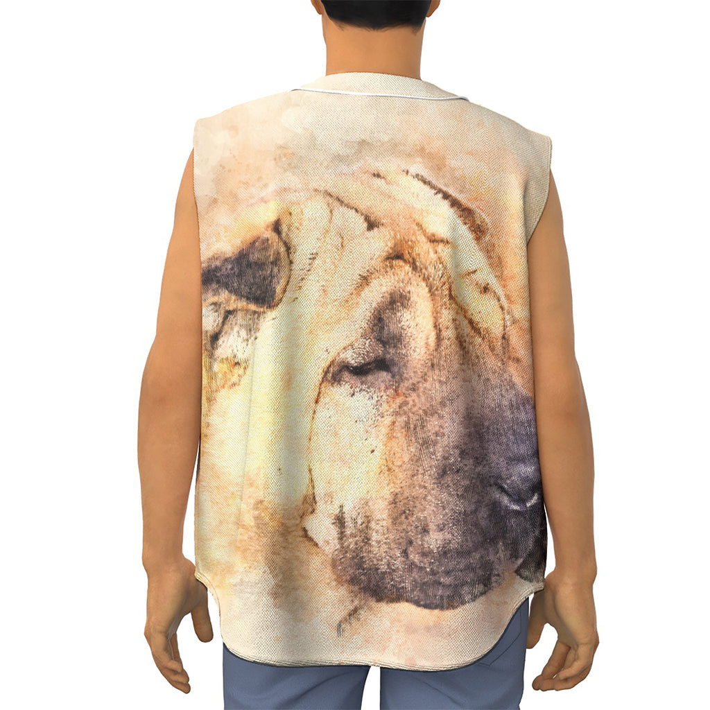Shar Pei Portrait Print Sleeveless Baseball Jersey