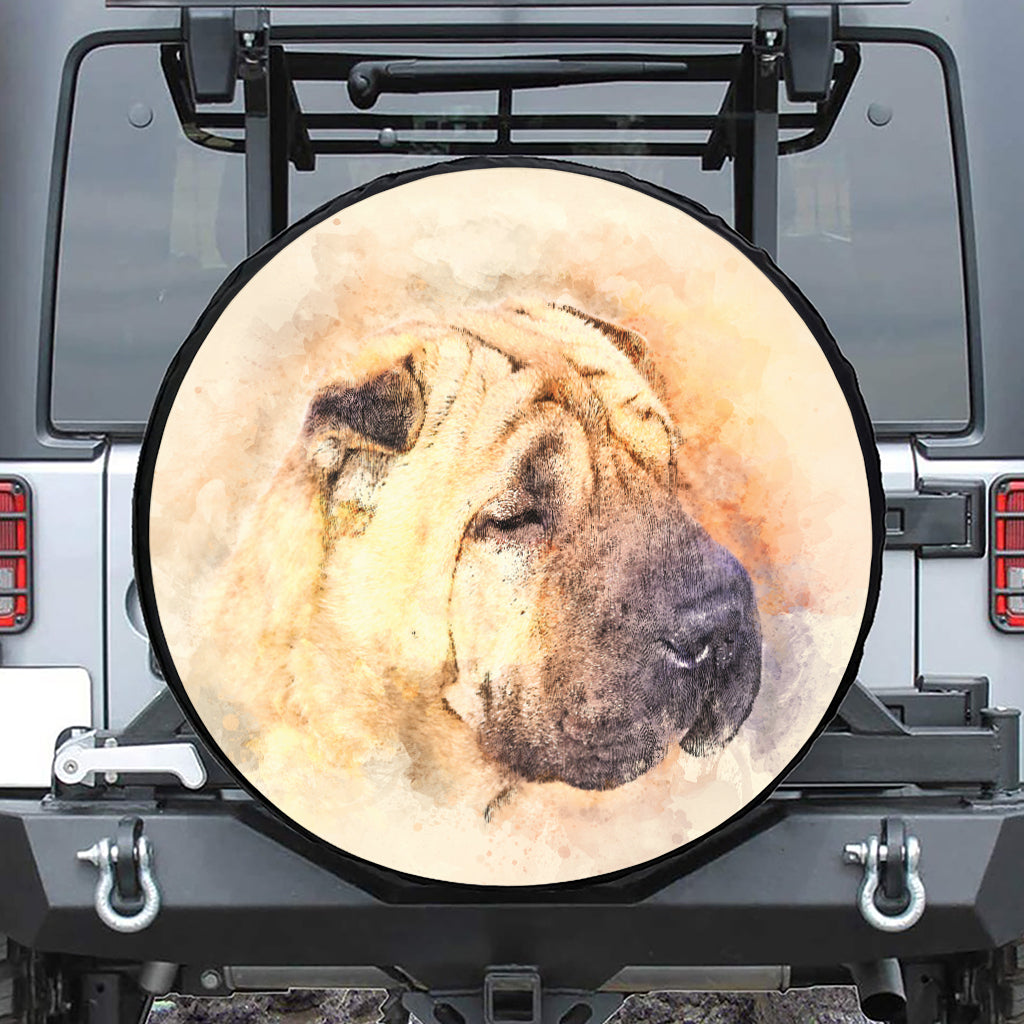 Shar Pei Portrait Print Tire Cover