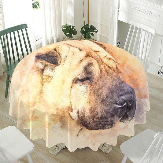 Shar Pei Portrait Print Waterproof Round Tablecloth