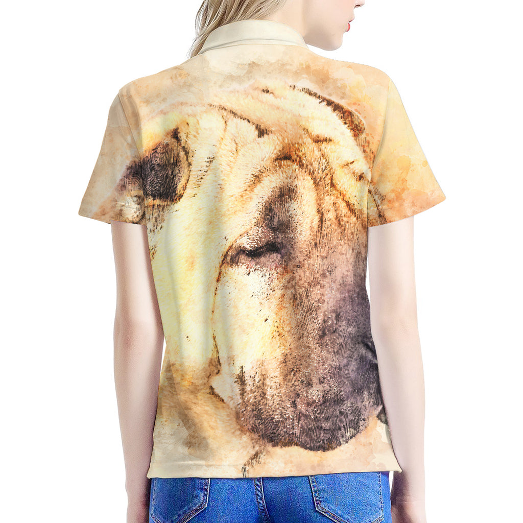 Shar Pei Portrait Print Women's Polo Shirt