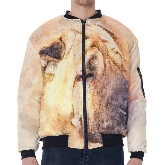 Shar Pei Portrait Print Zip Sleeve Bomber Jacket