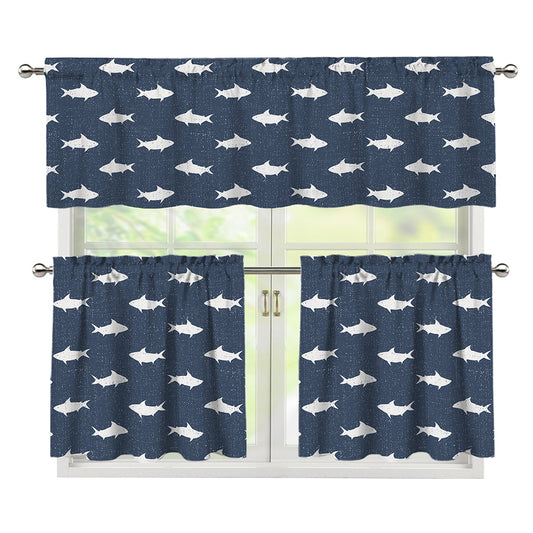 Shark Fish Pattern Print 3 Piece Kitchen Curtains
