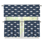 Shark Fish Pattern Print 3 Piece Kitchen Curtains