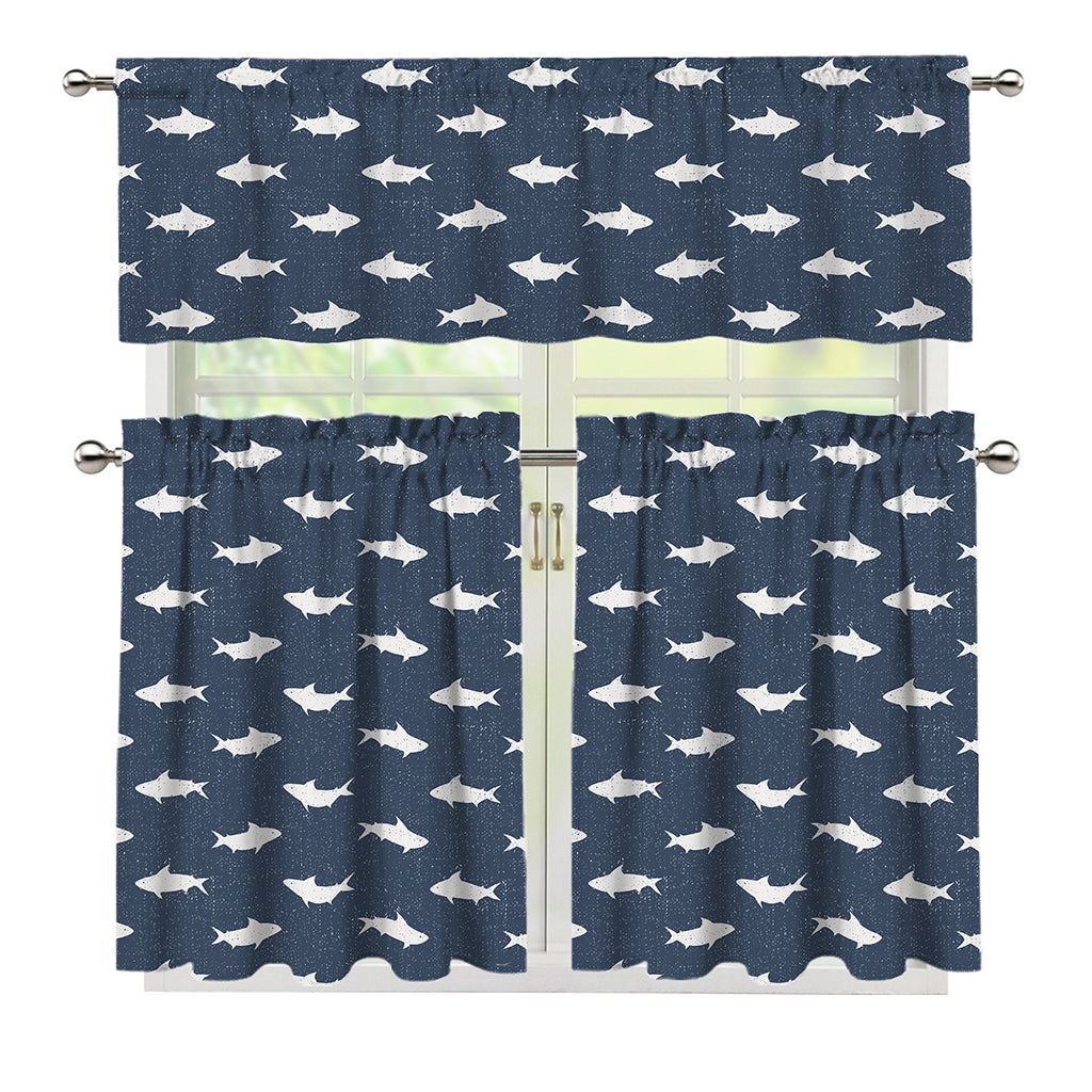 Shark Fish Pattern Print 3 Piece Kitchen Curtains